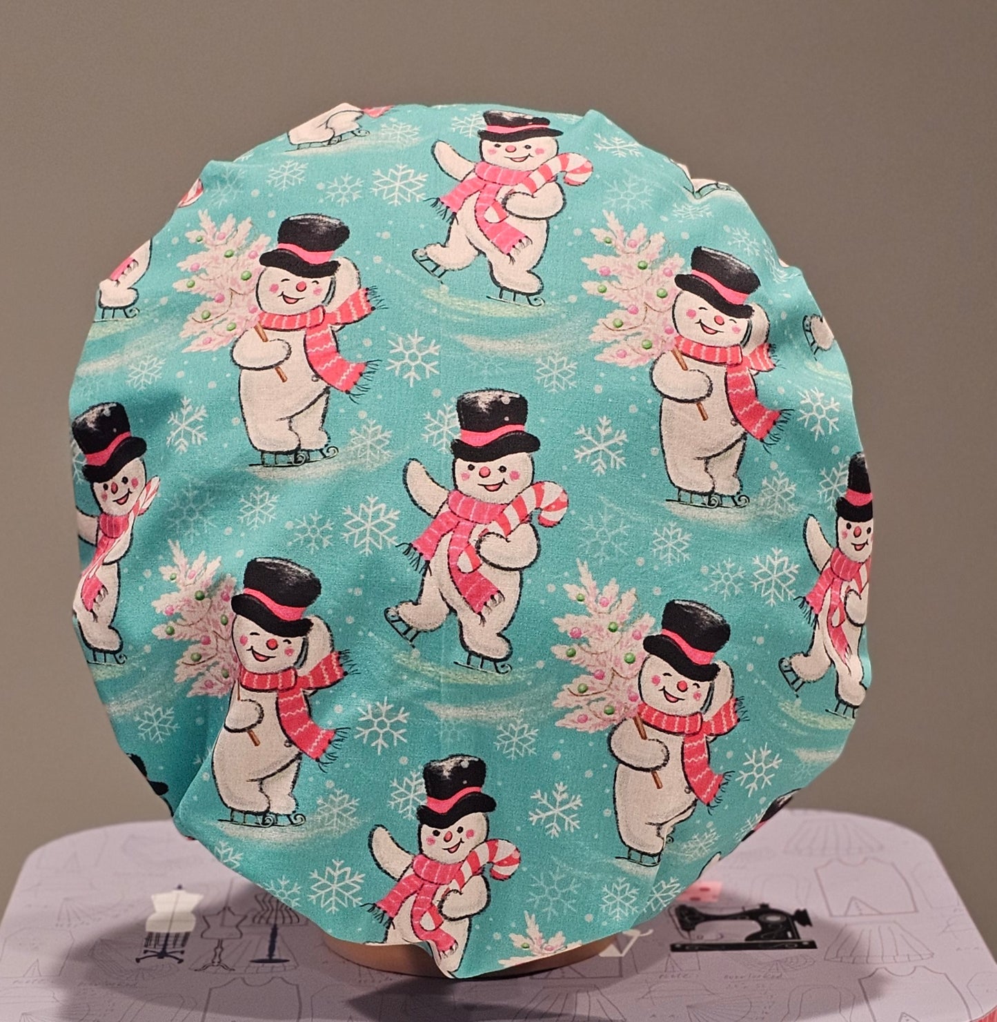 Vintage Christmas Snowmen Scrub Caps