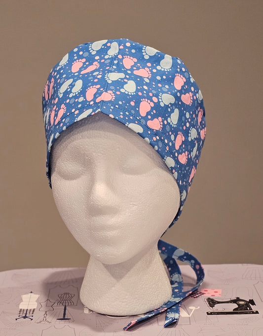 Baby Feet on Blue Scrub Caps