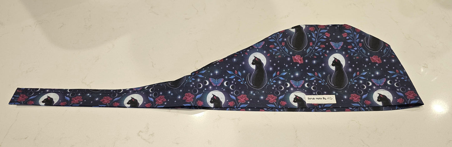 Moongazing Whimsigothic Black Cat with Roses Scrub Caps