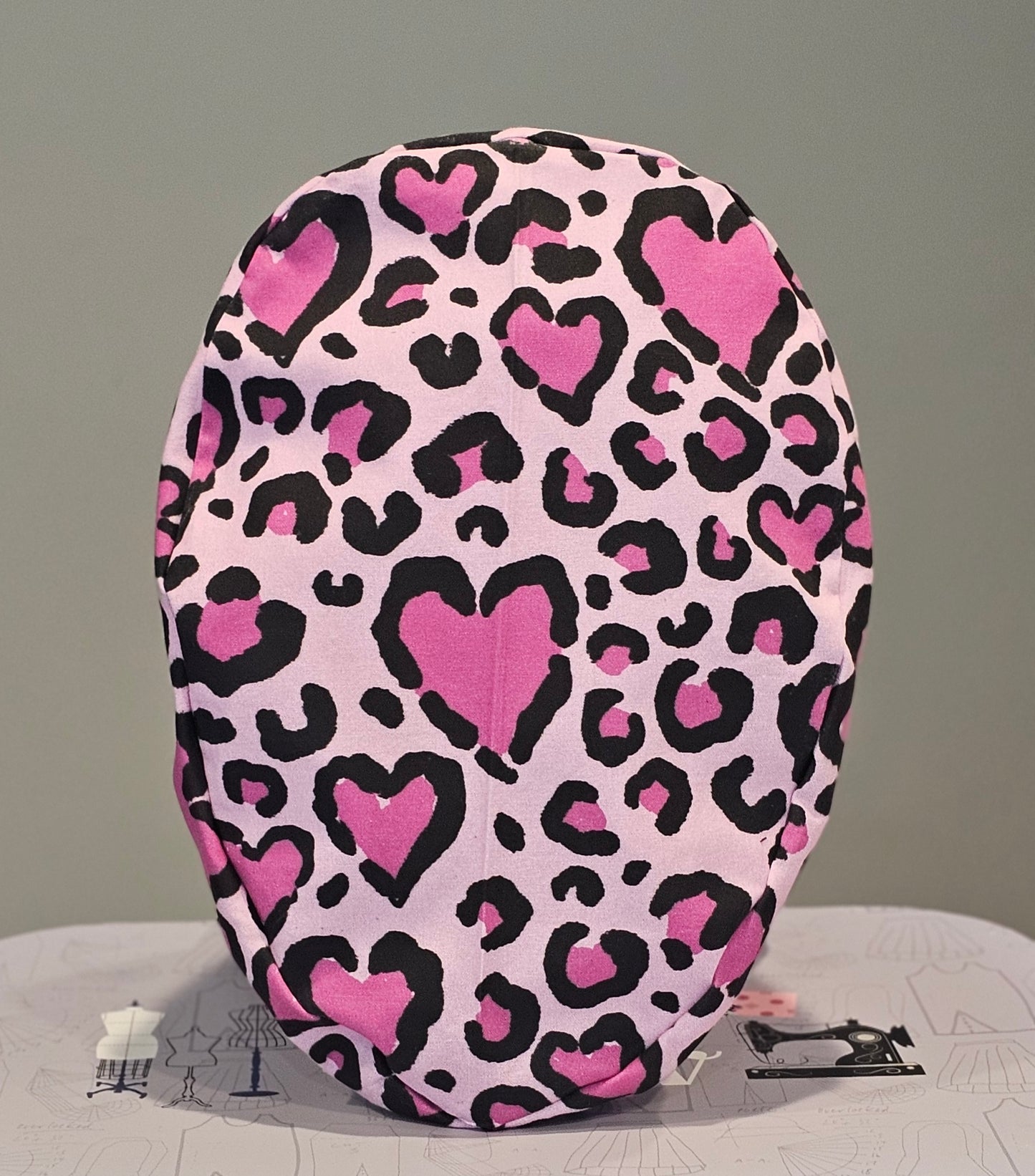 Surgical Scrub Caps Valentine's Day Heart Shaped Leopard Print in Pink Scrub Caps