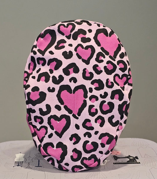 Surgical Scrub Caps Valentine's Day Heart Shaped Leopard Print in Pink Scrub Caps