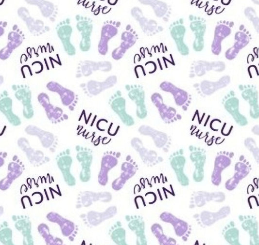 NICU Nurse Baby Feet Lavender and Mint Scrub Caps