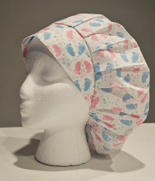 Baby Feet Pink and Blue on White Scrub Caps