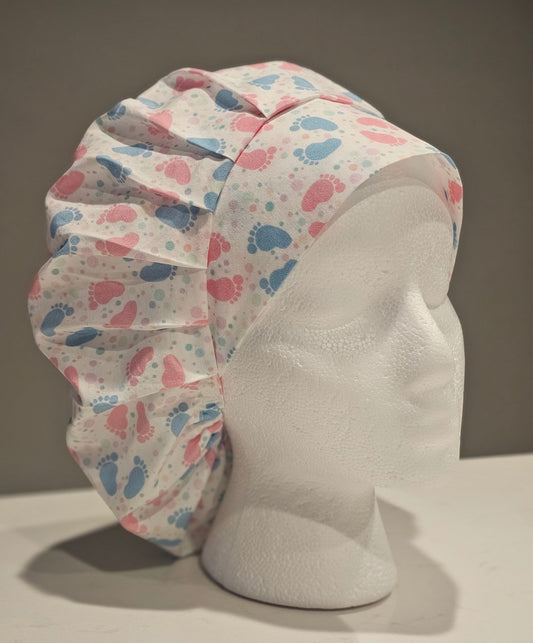 Baby Feet Pink and Blue on White Scrub Caps