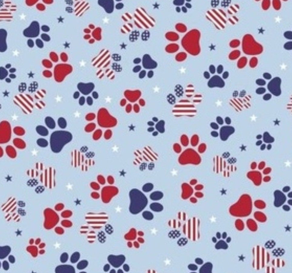 Dog Paw Print Patriotric Star-Spangled Flag Scrub Caps