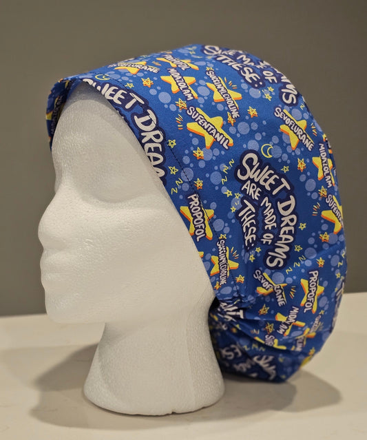 Sweet Dreams are Made of These Anesthesia on Blue Scrub Caps