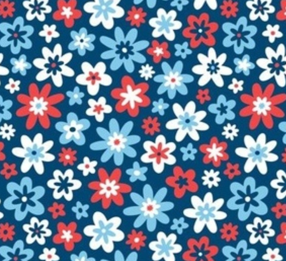 Retro Floral on Blue Scrub Caps