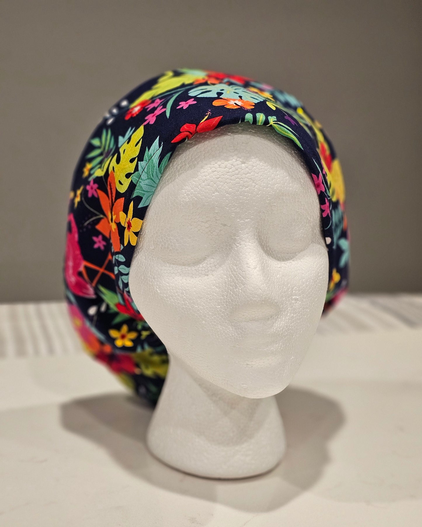 Tropical Leaf Flamingo Scrub Caps