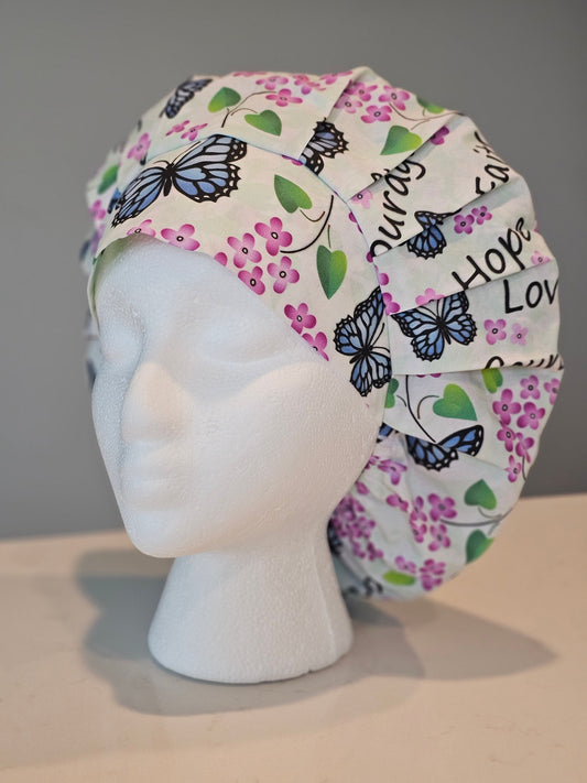 Lilacs and Blue Butterflies Faith Scrub Caps