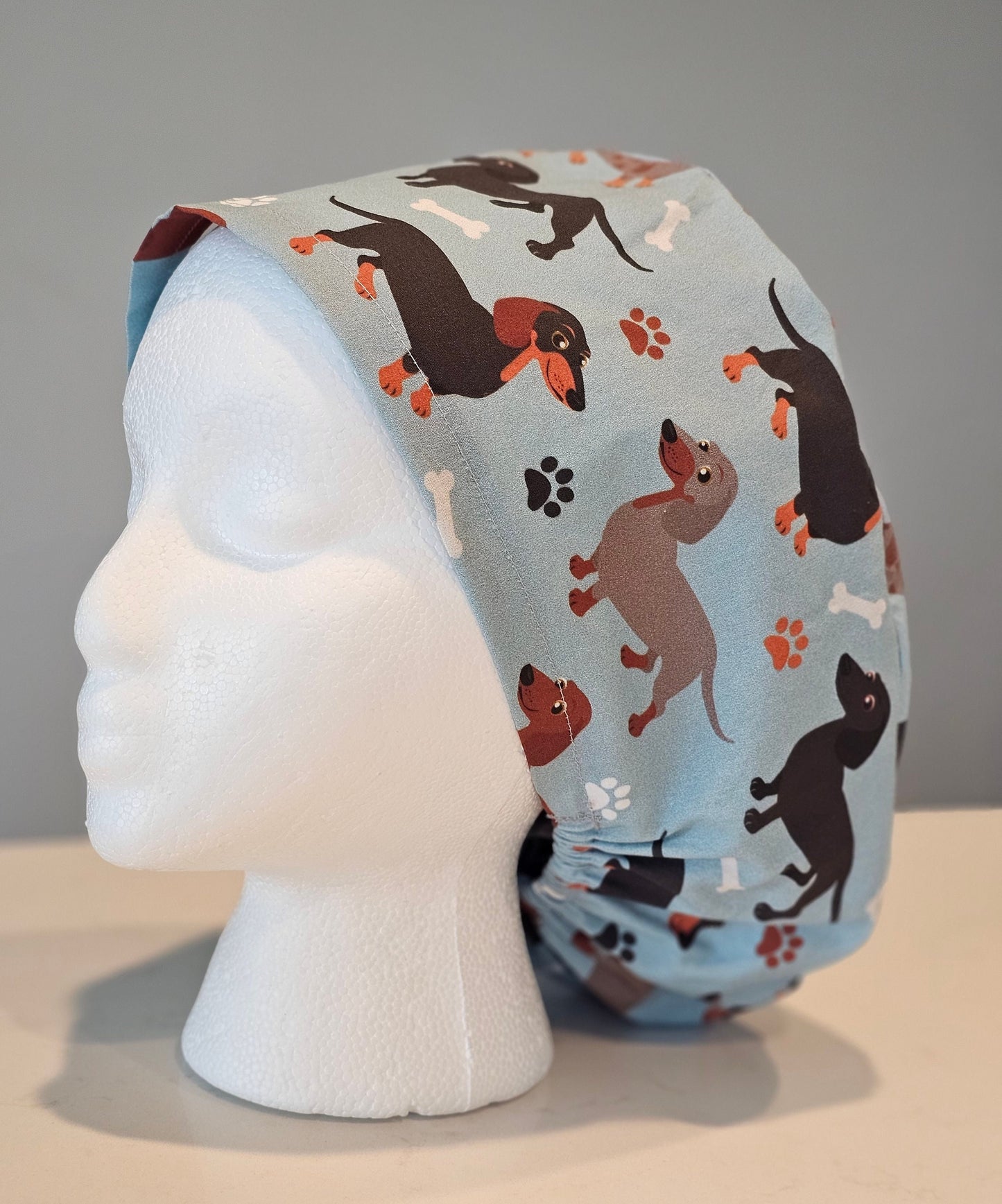 Dachshund Dogs on Blue Scrub Caps