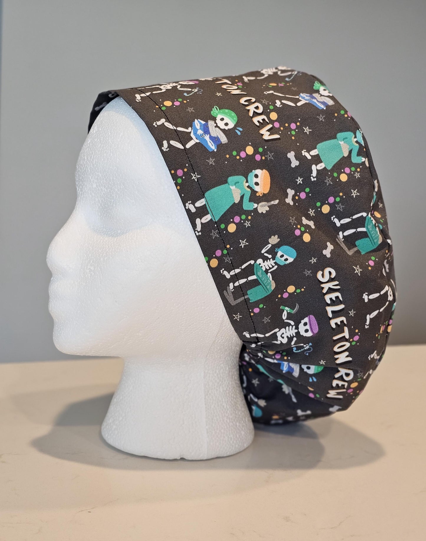 Skeleton Crew Scrub Caps in Bouffant, Euros, Ponytails, and Skull Cap