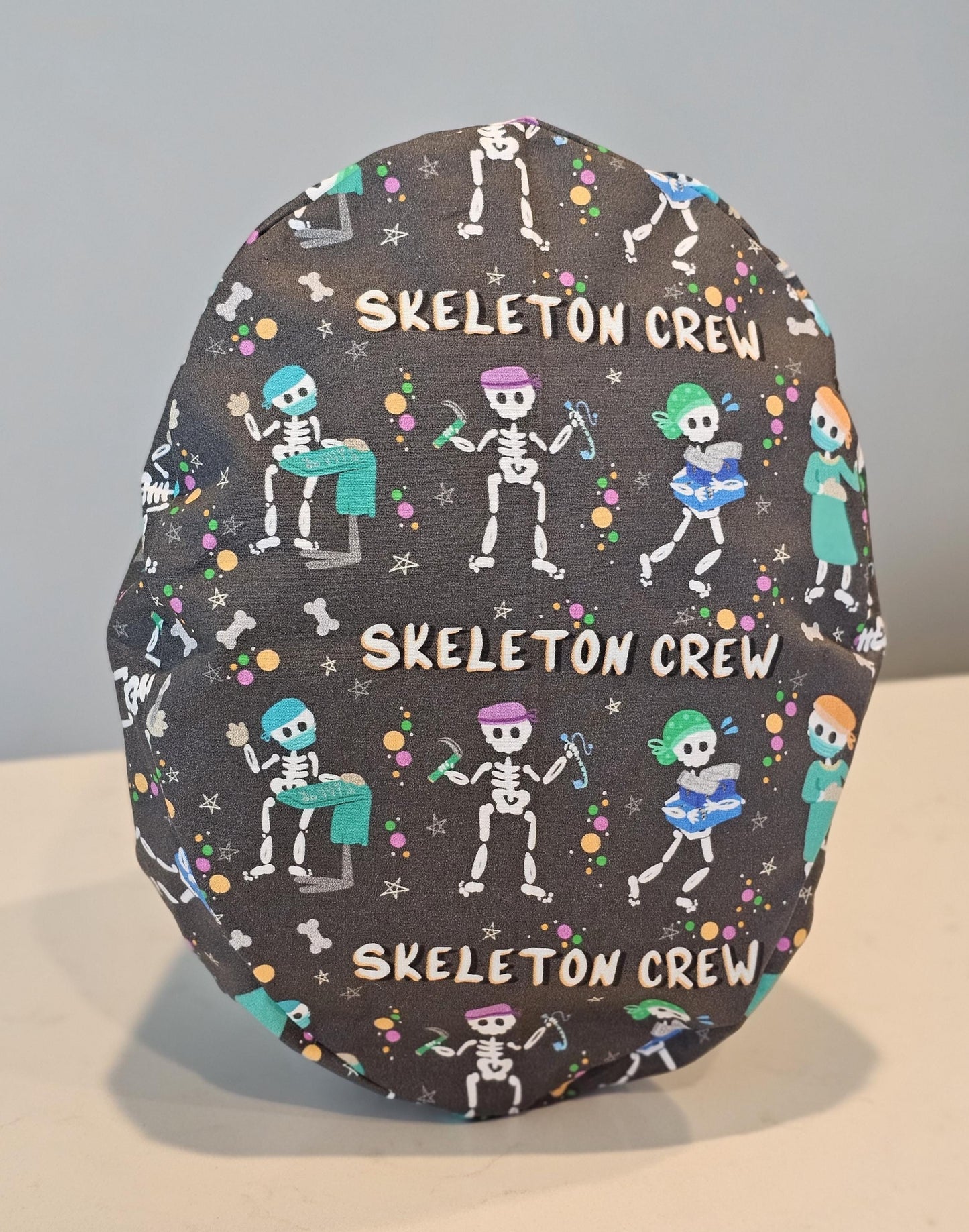 Skeleton Crew Scrub Caps in Bouffant, Euros, Ponytails, and Skull Cap