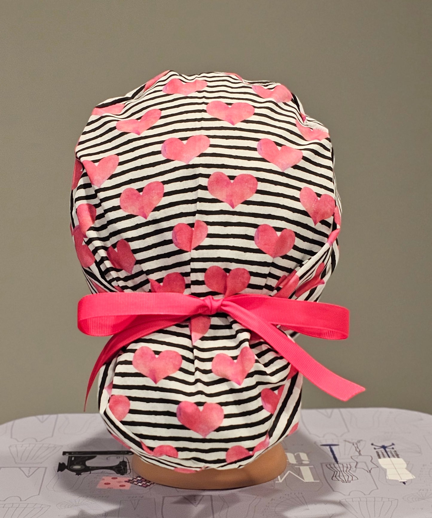 Surgical Scrub Caps Watercolor Hearts and Stripes Scrub Caps