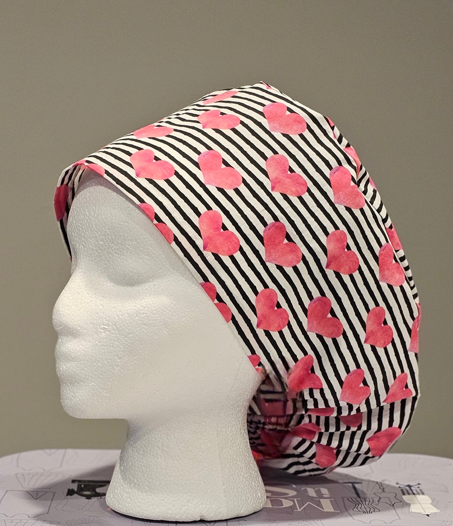 Surgical Scrub Caps Watercolor Hearts and Stripes Scrub Caps