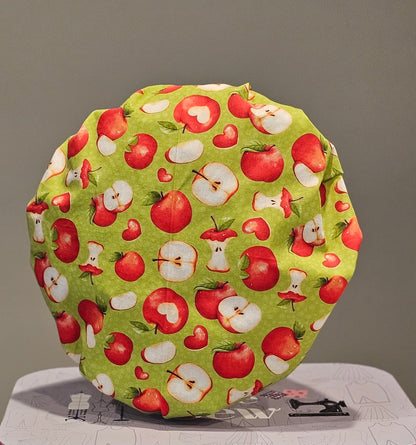 Red Apple Slices On Green Scrub Caps