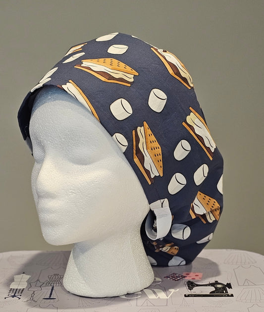 S'mores And Marshmallows On Adventure Blue Scrub Caps