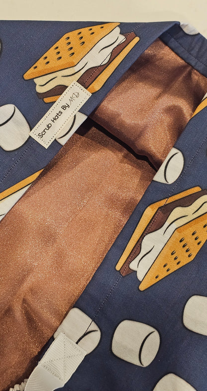 S'mores And Marshmallows On Adventure Blue Scrub Caps