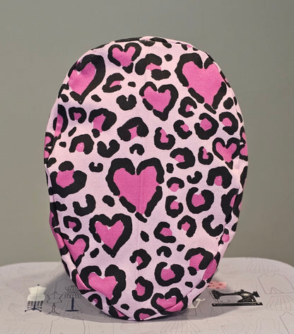 Surgical Scrub Caps Valentine's Day Heart Shaped Leopard Print in Pink Scrub Caps