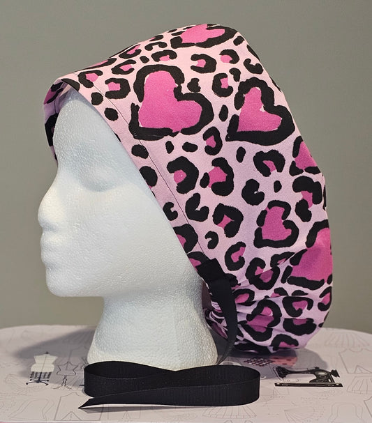 Surgical Scrub Caps Valentine's Day Heart Shaped Leopard Print in Pink Scrub Caps