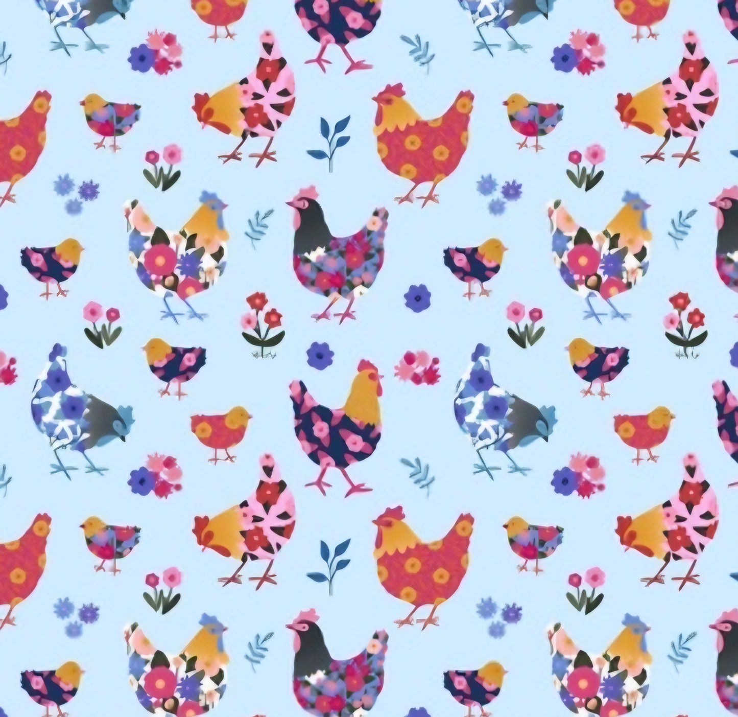 Spring Chickens On Blue