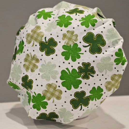 Clovers on White St. Patrick's Day Surgical Scrub Caps