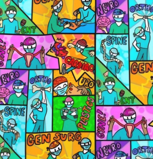 Surgery Comic Book Scrub Caps