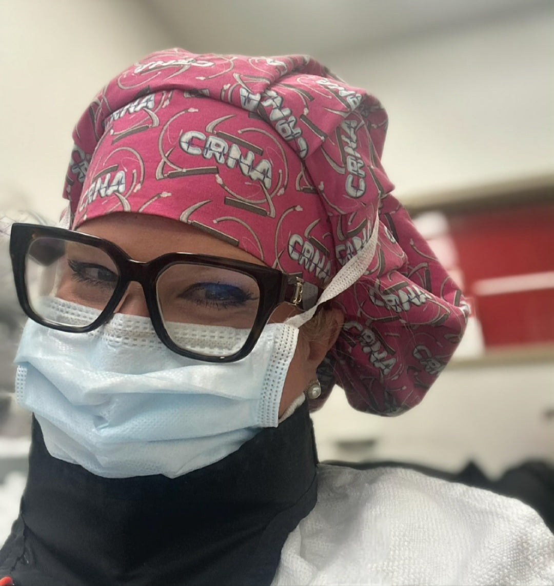 CRNA Pink Scrub Caps