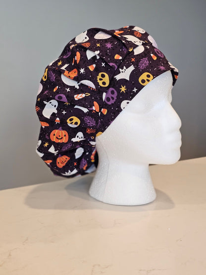 Happy Ghosts and Pumpkins Halloween Scrub Caps