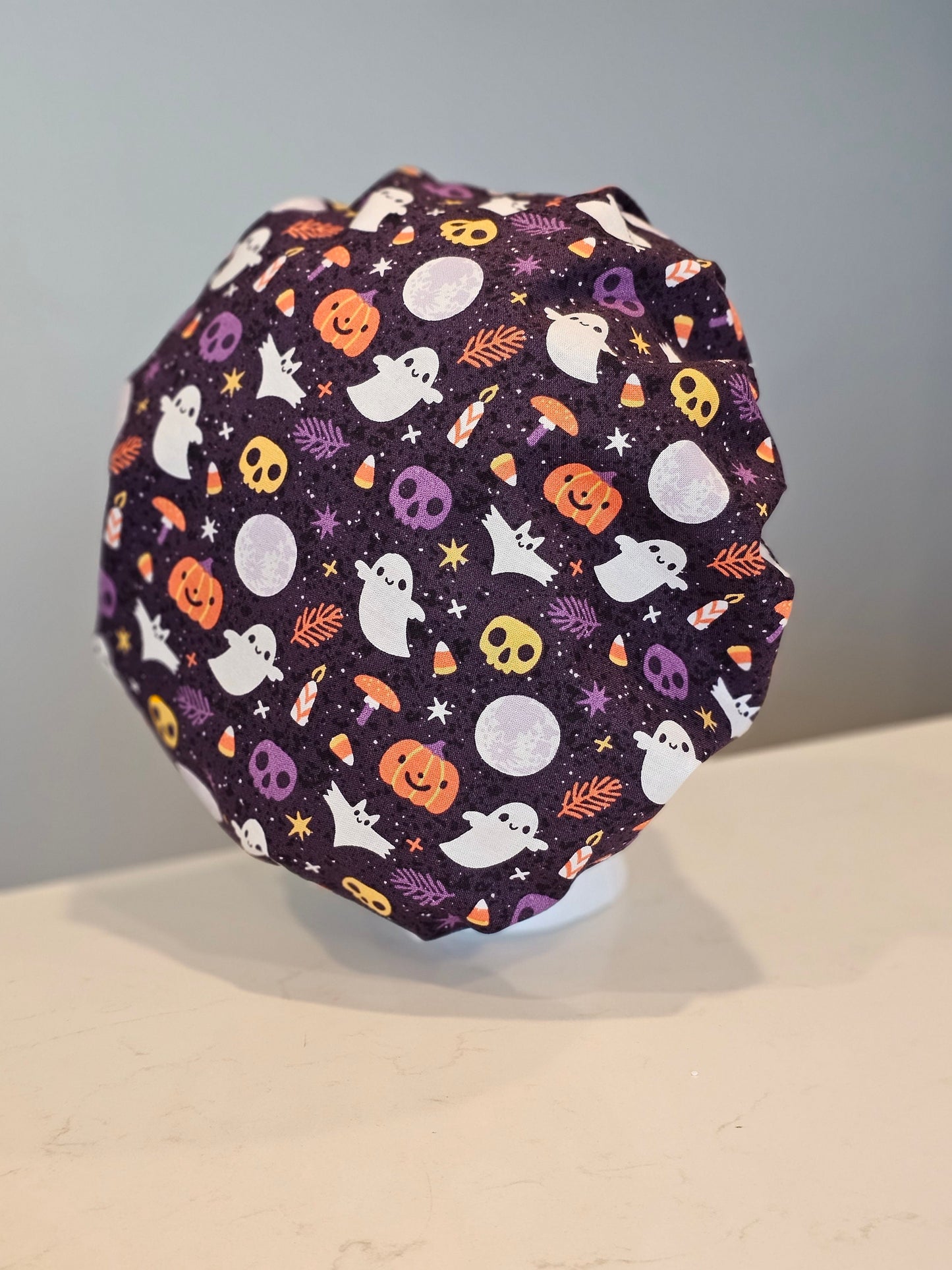 Happy Ghosts and Pumpkins Halloween Scrub Caps