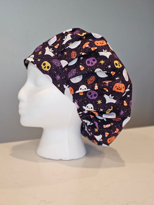 Happy Ghosts and Pumpkins Halloween Scrub Caps