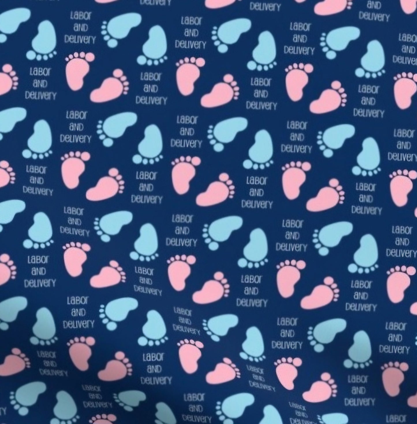 Labor and Delivery Blue and Pink Baby Feet on Dark Blue Scrub Caps