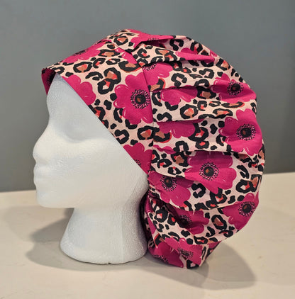 Paintilly Flowers Leopard Print Scrub Caps