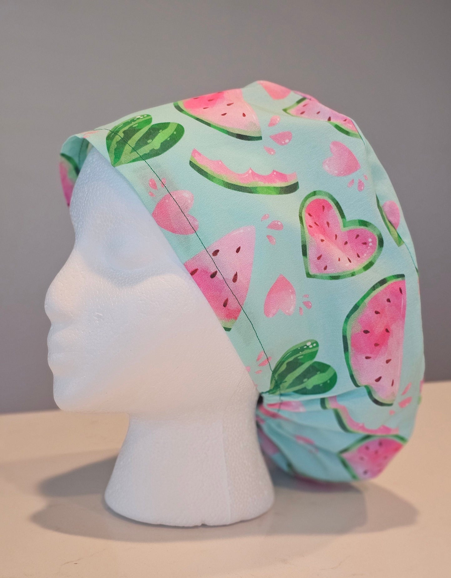 Watermelon on Mint Bouffants, Ponytails, and Skull Caps