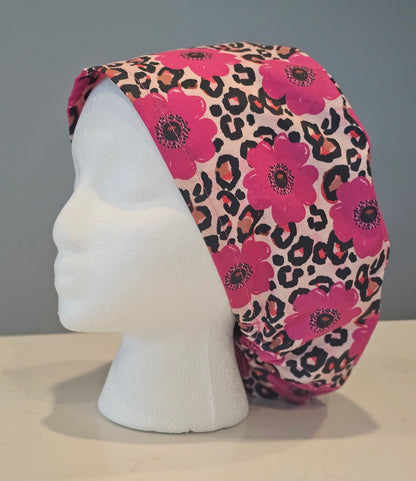 Paintilly Flowers Leopard Print Scrub Caps