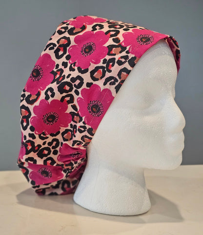 Paintilly Flowers Leopard Print Scrub Caps