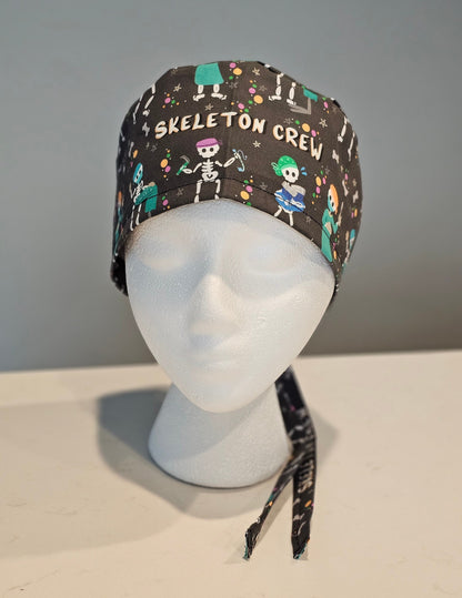 Skeleton Crew Scrub Caps in Bouffant,   Euros, Ponytails, and Skull Cap