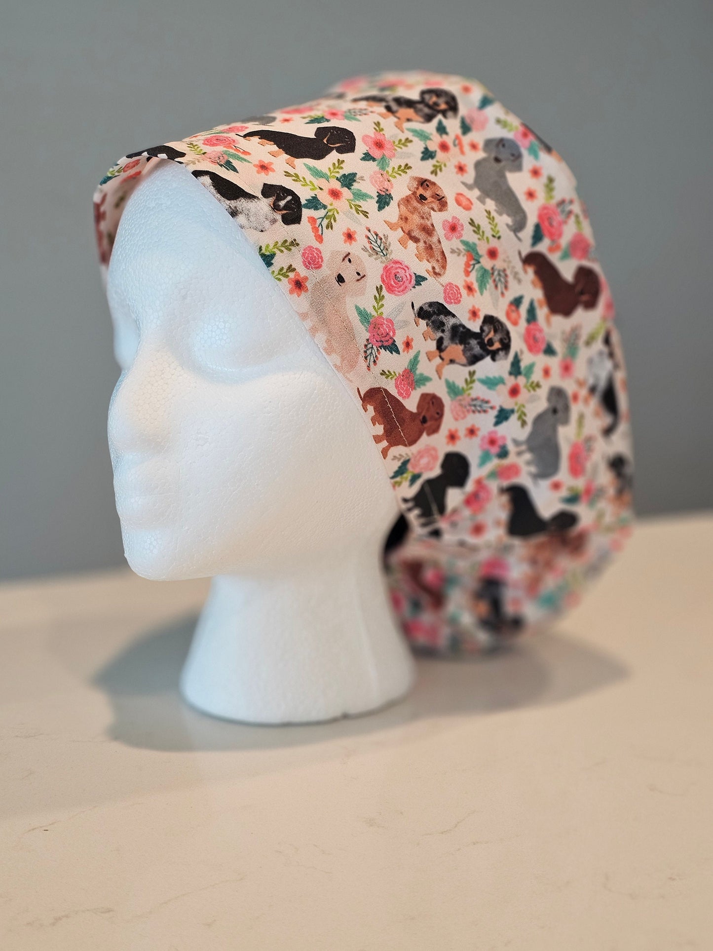 Vintage Floral Dachshund Scrub Caps