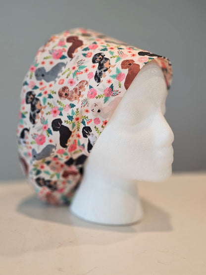 Vintage Floral Dachshund Scrub Caps