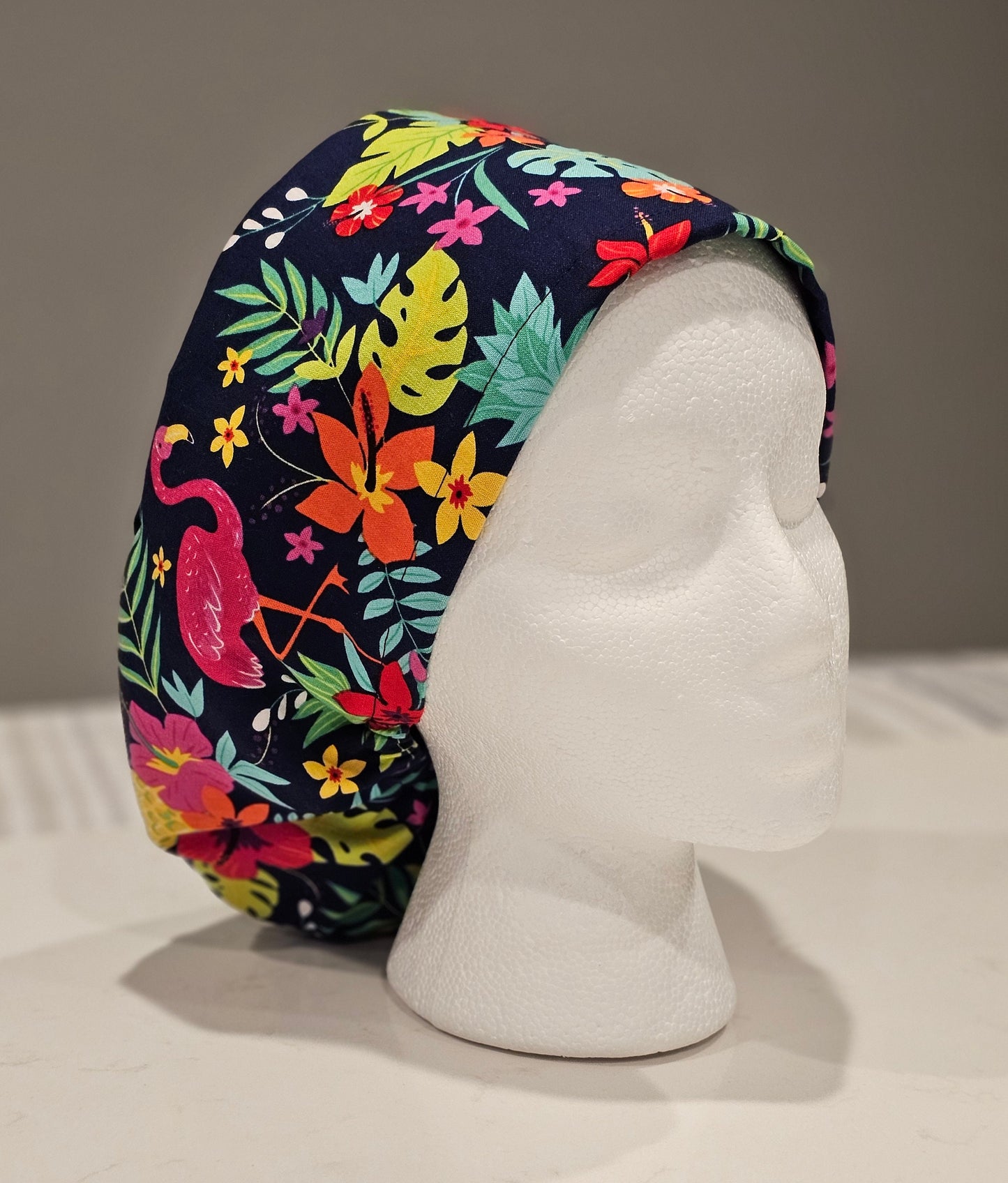 Tropical Leaf Flamingo Scrub Caps