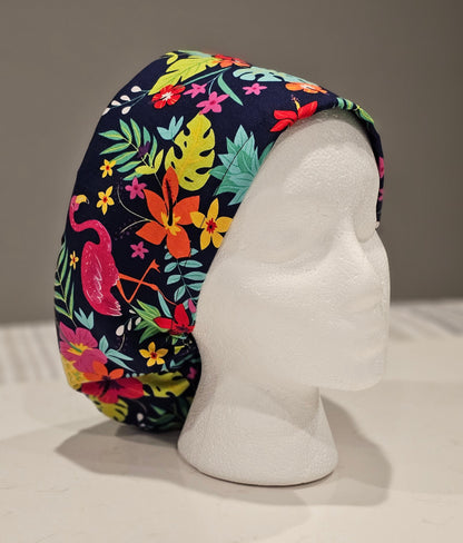 Tropical Leaf Flamingo Scrub Caps