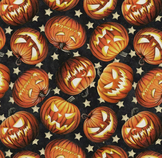 David Textiles Jack O Lanterns on Black Halloween Scrub Caps