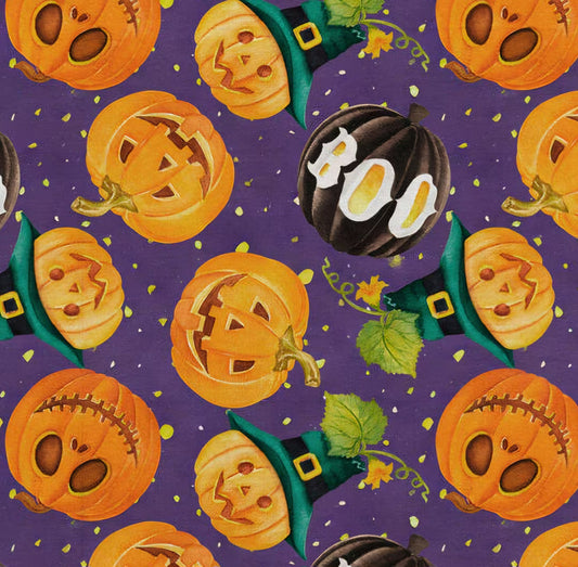 David Textiles Night of Pumpkins on Purple Halloween Scrub Caps