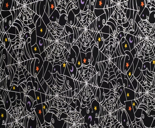 Halloween Spider Web & Stars On Black Scrub Caps