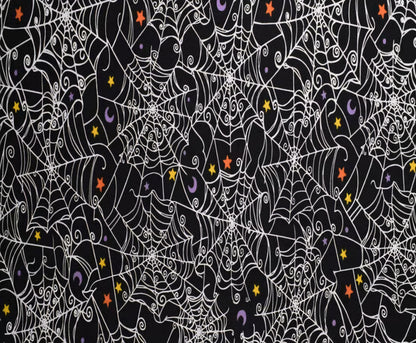 Halloween Spiderwebs & Stars On Black Scrub Caps