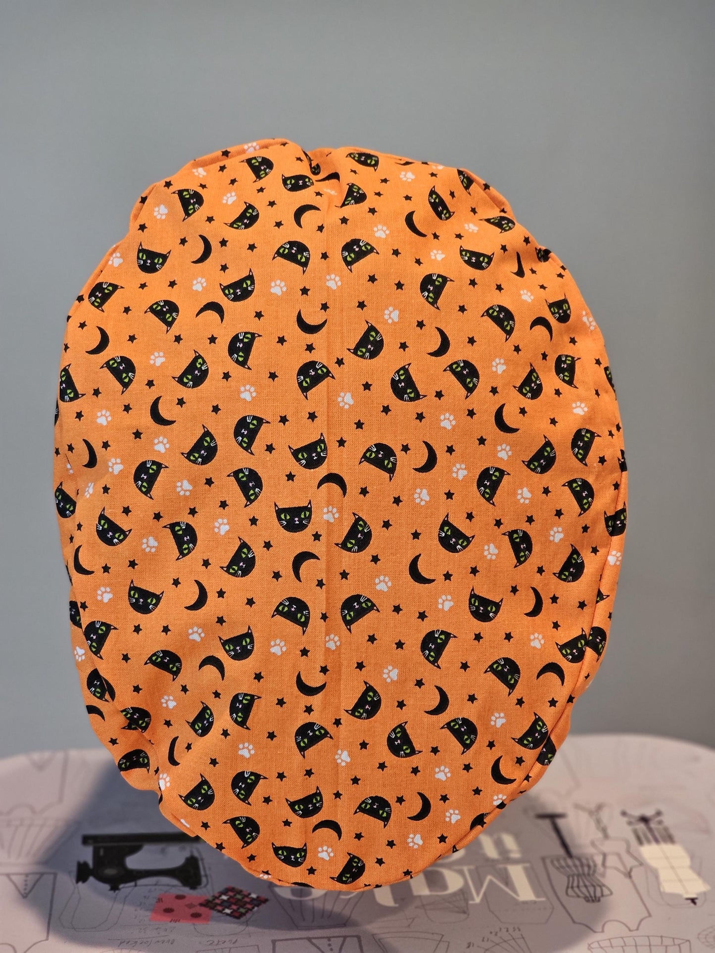 Cats and Moons on Orange Halloween Scrub Caps