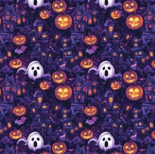 Spooky Ghost Pumpkins And Haunted Houses Scrub Caps