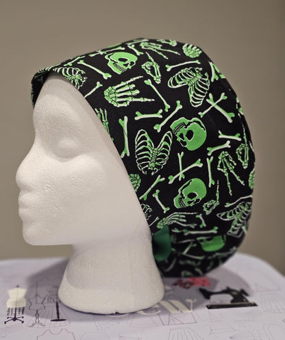 Halloween Glow In The Dark Bones and Skulls Scrub Caps