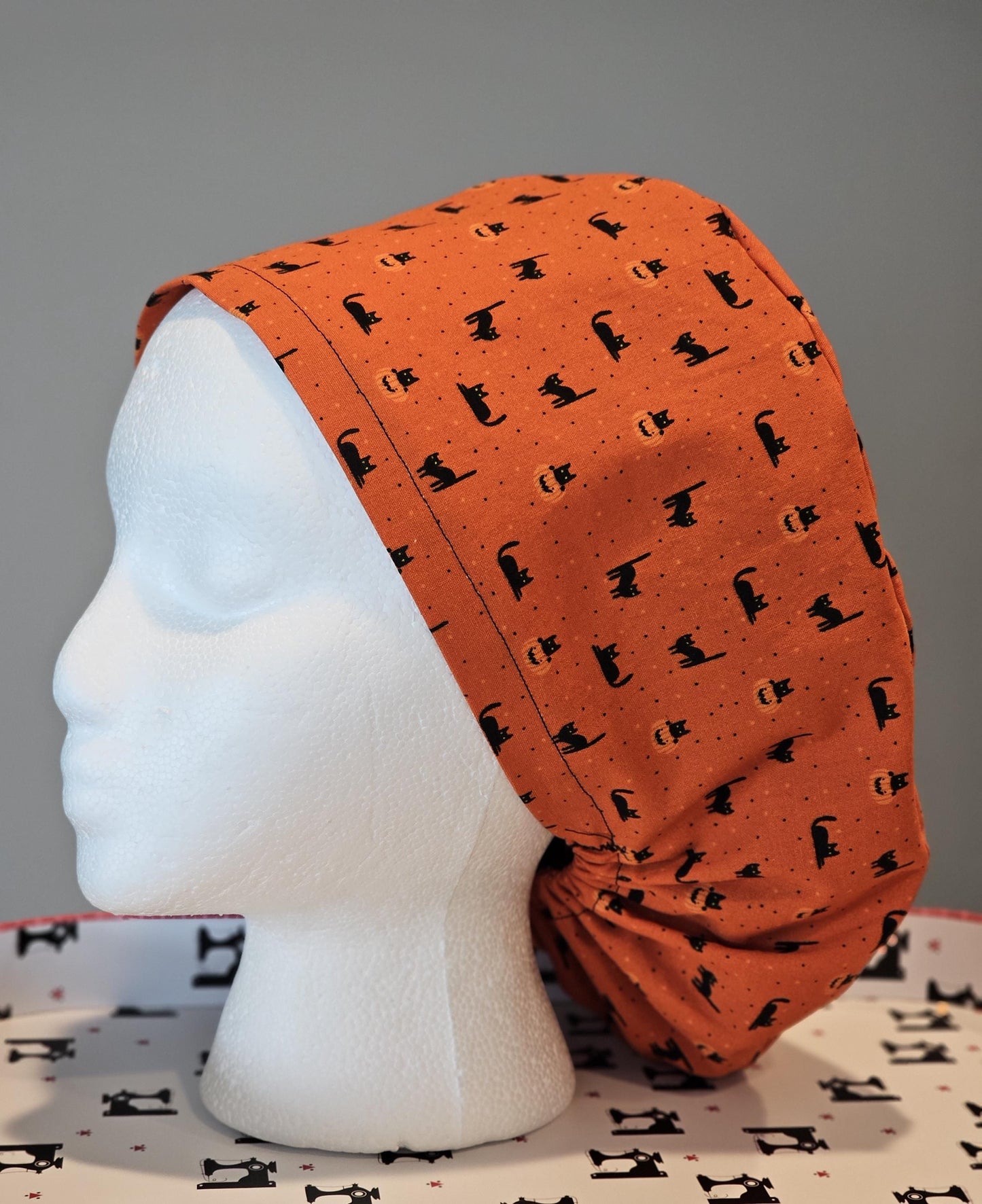 Halloween Scrub Caps Black Cat In Pumpkins Bouffants Surgical Skull Caps Ponytails