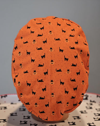 Halloween Scrub Caps Black Cat In Pumpkins Bouffants Surgical Skull Caps Ponytails