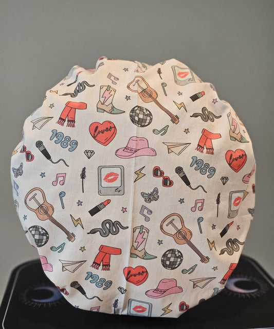 Swifty Icons On Cream Cotton Scrub Caps